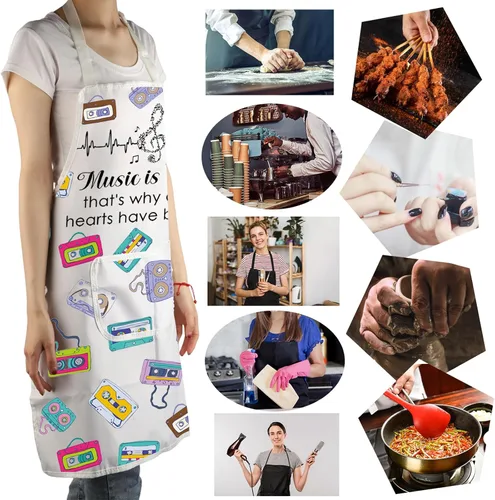 Miniatura 6 de MBMSO Delantales Beat Music con bolsillos, delantal de cintas para amantes de la música, profesor músico, delantal de notas