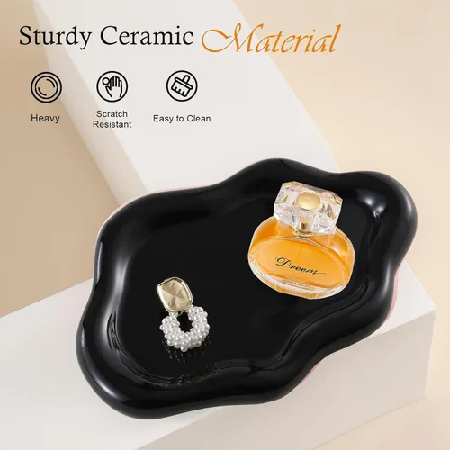 Miniatura 5 de CCINPPY Bandeja de cerámica para joyas y baratijas, bandeja decorativa en forma de nube para llaves para mujeres, plato porta anillos, plato bonito