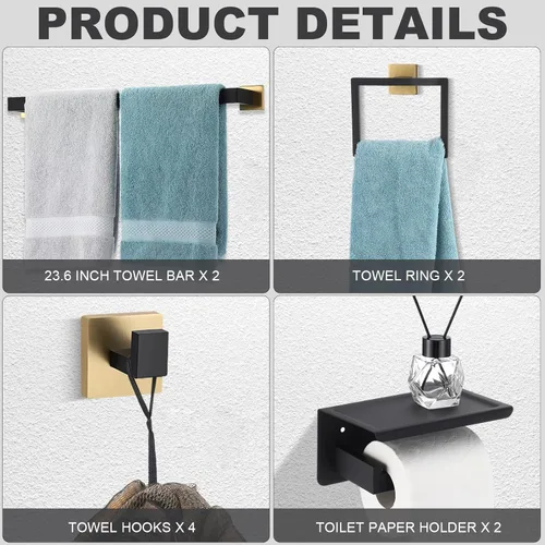 Miniatura 3 de Blulu Juego de accesorios de baño de 23.6 pulgadas, soporte para papel higiénico con estante para teléfono, juego de accesorios de baño, gancho