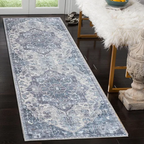 Miniatura 54 de GLN Rugs Bohemian Collection - Alfombra de felpilla lavable a máquina, bohemio vintage, antideslizante, alfombra de felpilla de pelo bajo, alfombra