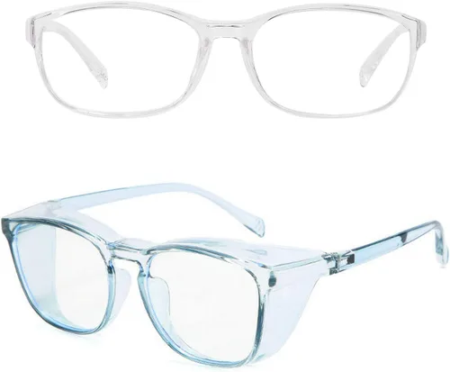 Miniatura 18 de willochra Paquete de 2 gafas de seguridad antivaho con protección lateral, bloqueo de luz azul, cómodas gafas de laboratorio transparentes