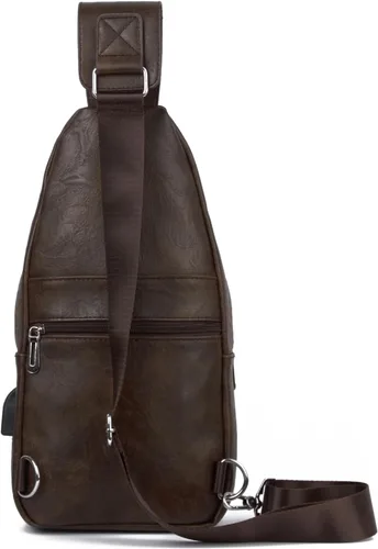 Miniatura 3 de Bolso bandolera de cuero para hombre, impermeable, bandolera con puerto de carga USB, bolsa de hombro, Café Oscuro, talla única, Viajar
