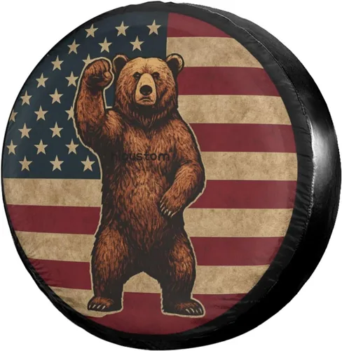 Miniatura 24 de Cubierta de Neumático de Repuesto con Bandera Negra de América con Agujero para Cámara de Respaldo Cubierta de Neumático de Rueda Compatible