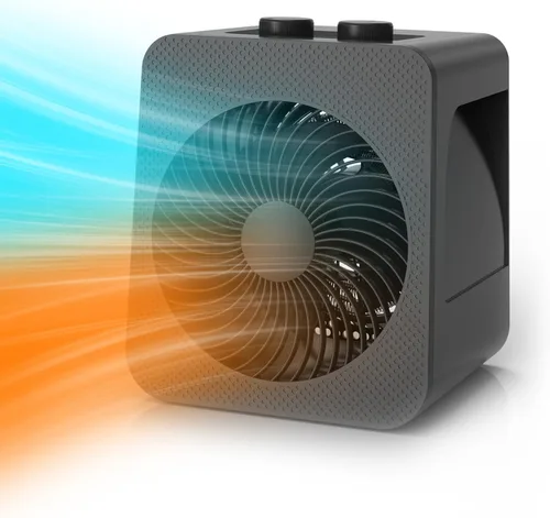 Combinado de ventilador y calentador de mesa portátil 2 en 1 con función de enfriamiento, 2 ajustes de calefacción, 2 velocidades de enfriamiento,