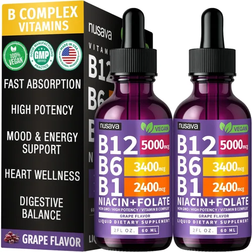 Miniatura 13 de Paquete de 2 gotas líquidas de vitamina B12 y B6, complejo de vitamina B sublingual B12 - Vitamina B 12 de 5000 mcg - B12 metilcobalamina