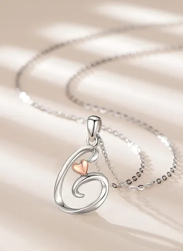 Miniatura 2 de CELESTIA Collares con iniciales de plata de ley 925, 26 letras con corazón de oro rosa, cadena de 18 pulgadas