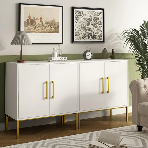 Miniatura 10 de JOZZBY Aparador de buffet con almacenamiento, gabinete de madera moderno con estantes ajustables, gabinetes negros y dorados para sala de estar