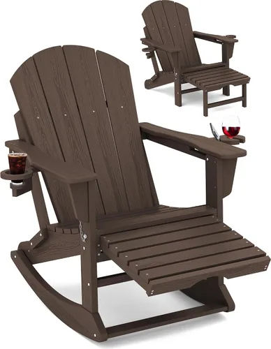 Miniatura 17 de Mecedora Adirondack de KINGYES con Otomana Retráctil y Portavasos, Silla Reclinable de Patio de HDPE Adirondack para Porche, Patio, Balcón, Azul Aqua