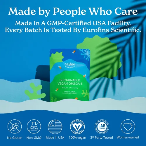 Miniatura 6 de Calgee Suplemento de algas Omega 3, 450 mg de DHA y EPA, sin carragenano y sin sorbitol, cápsulas blandas veganas, probadas por terceros