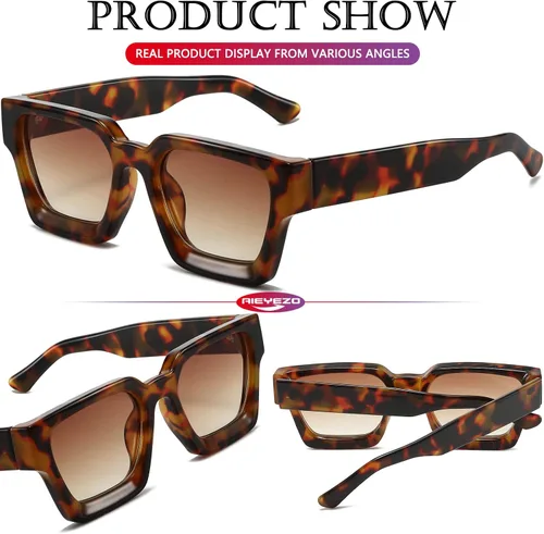 Miniatura 48 de AIEYEZO Gafas de sol cuadradas para mujeres y hombres, gafas de sol cuadradas con montura gruesa, estilo de diseñador simple