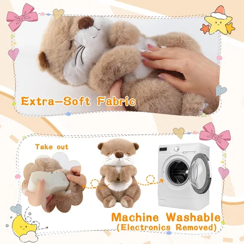 Miniatura 7 de LUKETURE Peluche de nutria respiratoria con movimiento rítmico, luz nocturna suave y ruido blanco, compañero de peluche calmante para relajación