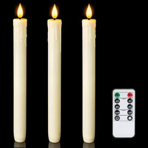 Miniatura 10 de Homemory 3 velas cónicas cerosas sin llama con control remoto, candelabros LED sin llama, velas altas clásicas, velas cónicas parpadeantes que