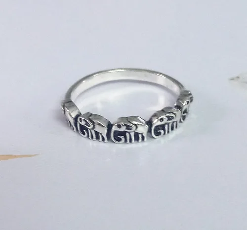 Miniatura 4 de Oxidized Eternity Elephant Animal Ring New 925 Sterling Silver Band
