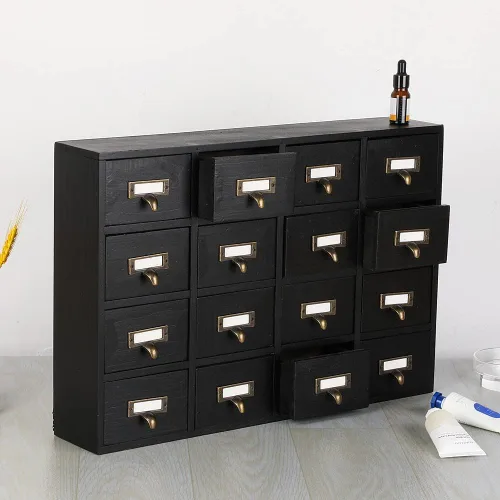 Miniatura 2 de Gabinete de boticario con 16 cajones, con mesa superior, cofres y gabinetes de boticario, gabinete para catálogo de tarjetas de biblioteca, caja