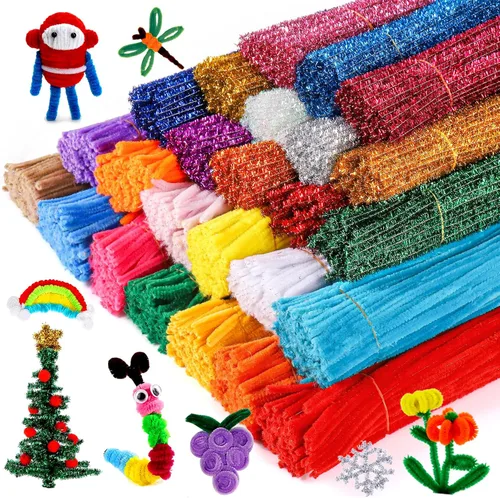 Caydo - Limpiapipas, 25 colores, 2500 piezas, 12 pulgadas x 0.236 in | Assorted Glitter Chenille Stems, DIY Projects, Animals and Flowers Bouquet