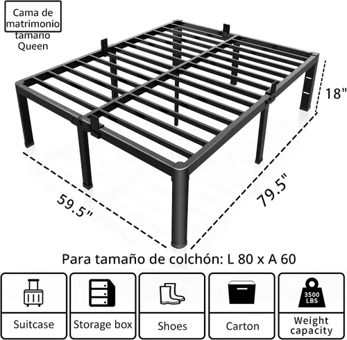 Miniatura 3 de ROIL Base de cama de 18 pulgadas tamaño Queen con esquinas redondeadas y agujeros para cabecero con sujetadores de colchón, 3500LBS, listones