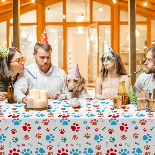 Miniatura 4 de Tegeme Mantel de plástico desechable con estampado de patas de perro de 54 x 108 pulgadas, 3 piezas, decoración de fiesta de cachorros para fiesta