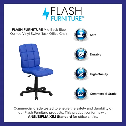 Miniatura 10 de Flash Furniture - Silla giratoria de respaldo medio de vinilo, acolchada, color negro Azul