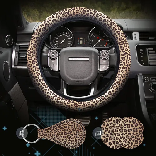 Miniatura 9 de Zadin - Juego de 4 piezas de fundas para volante con estampado de vaca con 2 portavasos para automóvil y llavero, funda universal antideslizante