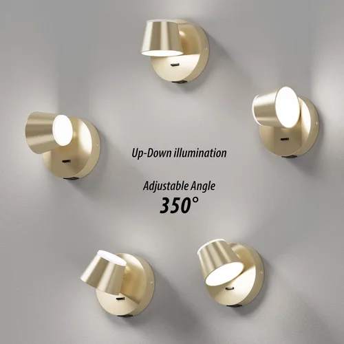 Miniatura 4 de URSOLA Aplique de pared LED con interruptor de encendido/apagado, puerto de carga USB, 110 voltios, lámpara de pared cableada con cable de 350