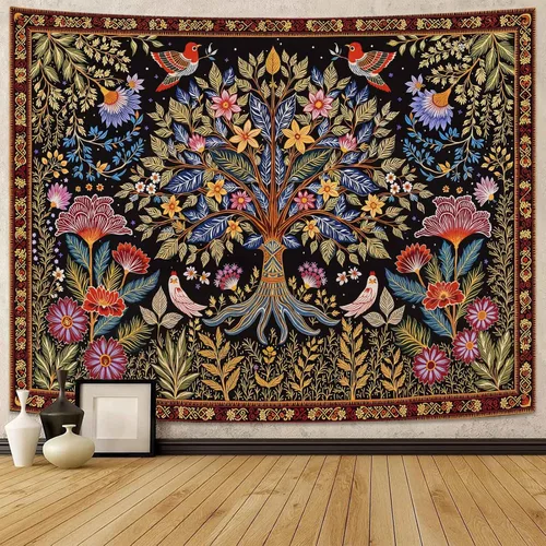 Miniatura 17 de Lunerfex Tapiz de árbol de la vida, tapiz de pared de fase lunar, tapices verdes para dormitorio, techo, tapices para colgar en la pared