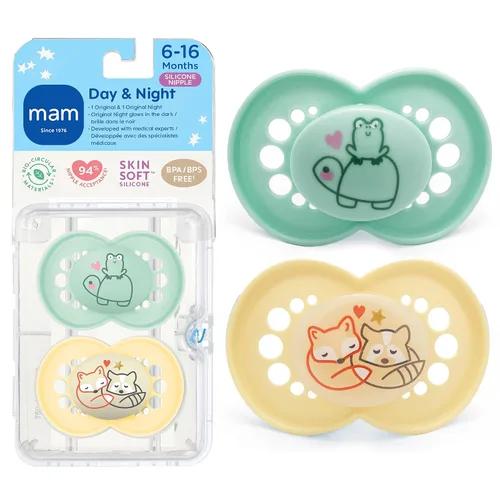MAM Chupetes originales de día y noche, chupete Binky para 6-16 meses, silicona sin BPA, brilla en la oscuridad, mejor para bebés recién nacidos,