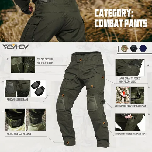 Miniatura 3 de YEVHEV G3 Pantalones de combate tácticos Pantalones tácticos Ropa militar Ropa de camuflaje Equipo de paintball con rodilleras para hombres