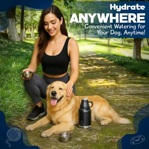 Miniatura 3 de Botella de agua portátil para perros con 2 cuencos de agua extraíbles para perros, botella de agua de acero inoxidable aislada a prueba de fugas