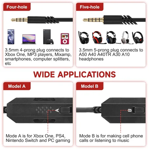 Miniatura 6 de Cable auxiliar A50 con silencio en línea y control de volumen compatible con Astro A10, A30, A40 TR, A40, A50, cable de auriculares A40