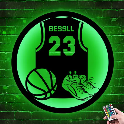 Miniatura 5 de Letrero de neón personalizado de baloncesto, luz nocturna LED de metal de baloncesto para arte de pared, 16 colores cambiantes de baloncesto