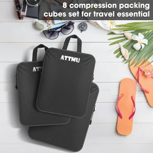 Miniatura 6 de Juego de 8 cubos de embalaje de compresión, cubos de embalaje expandibles para accesorios esenciales de viaje, bolsas de compresión de viaje