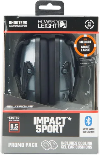 Miniatura 9 de Howard Leight Impact Sport - Orejera Bluetooth para disparar, color negro, atenuación de ruido de 21 dB, unisex para jóvenes y adultos Gris carbón