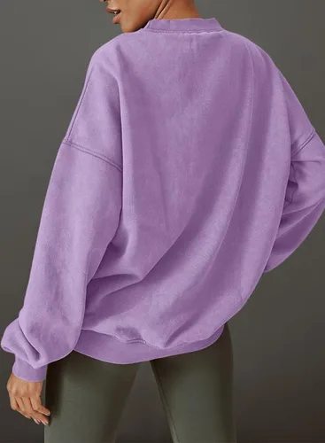 Miniatura 3 de SHEWIN Sudaderas para mujer, cuello redondo, color sólido, a la moda, cálidas, de gran tamaño, ligeras, sin botones