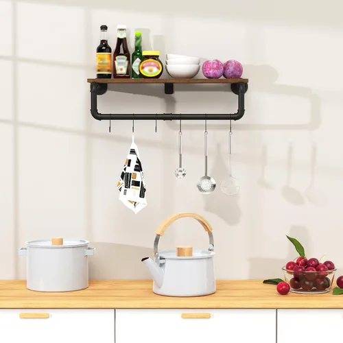 Miniatura 7 de Perchero Industrial de Tubería, Perchero de Ropa de Hierro Resistente Montado en Pared para Colgar Ropa, Estante con Barra para Colgar