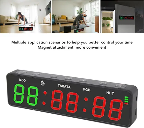 Miniatura 7 de lyrlody Temporizador de gimnasio, reloj de pared digital, cronómetro de cuenta regresiva, ejercicio de los años 20, ciclo de descanso de 10s
