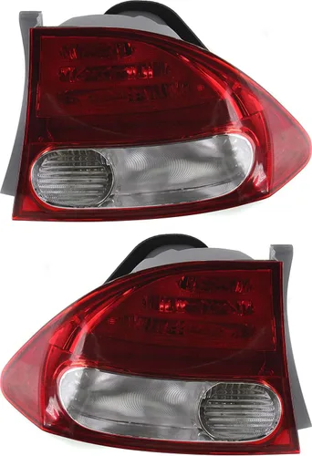Evan Fischer Lente de luz trasera y carcasa compatibles con Honda Civic 2009-2011 lentes halógenas transparentes y rojas, juego de 2 lentes para el