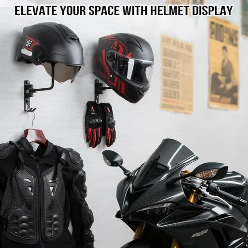 Miniatura 2 de PUERSI Soporte de pared para casco, rotación de 180°, para motocicleta, bicicleta, carreras, ropa exterior, exhibición de equipo deportivo