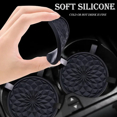 Miniatura 4 de Paquete de 2 portavasos de silicona para automóvil, tapete antideslizante de 2.75 pulgadas, ajuste universal para la mayoría de los vehículos, Negro