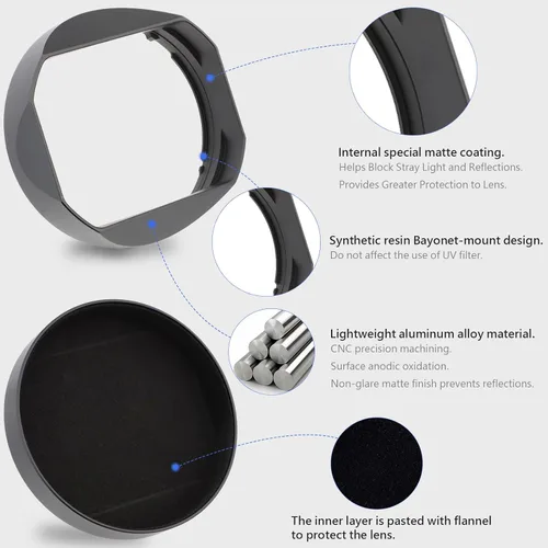 Miniatura 5 de Haoge LH-X18N Bayoneta Square Metal Lens Hood para Fujifilm Fuji XF 0.630-3.150 in F4 R OIS WR, Fujinon XF16-55mmF2.8 R LM WR II Pantalla de lente