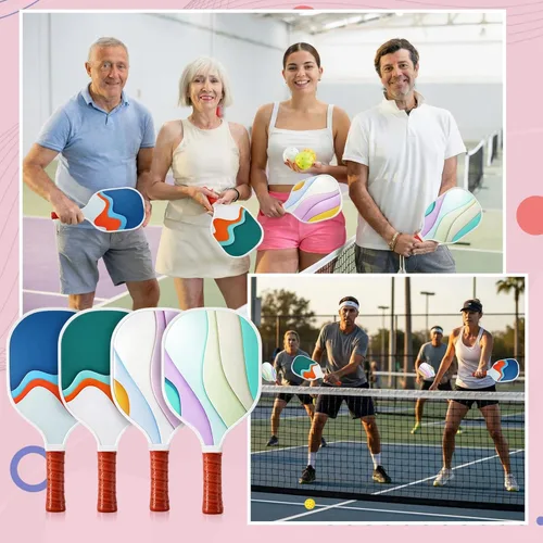 Miniatura 6 de Juego de 8 palas de paddleball de madera, raqueta ligera con agarre ergonómico y 2 bolsas de transporte para jugadores de todos los niveles, hombres