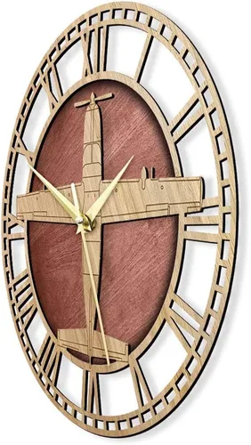 Miniatura 3 de The Geeky Days Cessna 208 Caravan Reloj de pared de cuarzo silencioso de madera para aviones utilitarios reloj silencioso sin tictac División