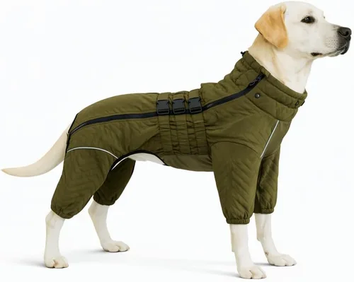 Miniatura 13 de Abrigo cálido para perros de doble capa, chaleco para perros, 4 patas cubiertas, resistente al viento, impermeable, reflectante, gris XS - L