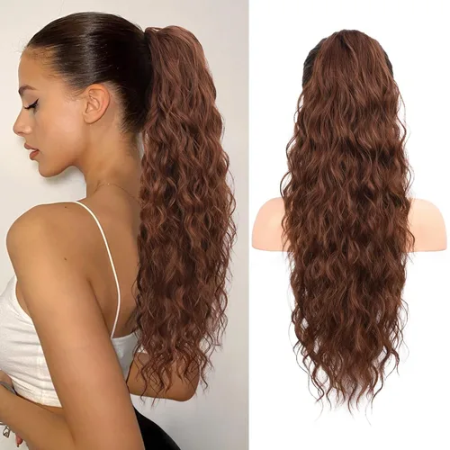 Miniatura 39 de FLUFYMOOZ Extensión de Cola de Caballo, Extensiones de Cabello de Cola de Caballo con Cordón de 26 Pulgadas para Mujeres, Postizo de Cabello
