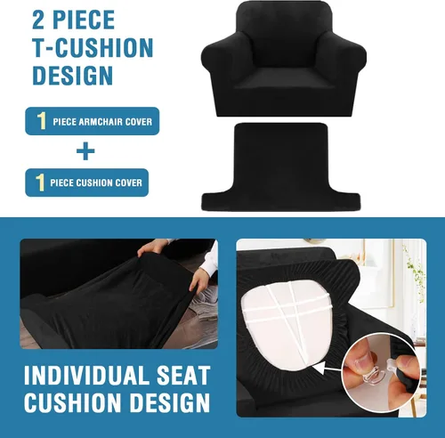 Miniatura 4 de H.VERSAILTEX Funda para sofá de 2 piezas, fundas para sillón con cojines en forma de T, funda para sofá de terciopelo grueso, protector de muebles
