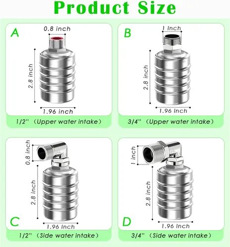 Miniatura 5 de Válvula Flotadora de Control Automático de Nivel de Agua 1/2" 3/4" - Acero Inoxidable 304, Sin Bomba Necesaria para Tanques de Agua, Estanques de 1
