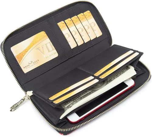 Miniatura 103 de Cartera de mano para mujer, estilo bohemio, con RFID, elegante, espaciosa con correa para viajes, capacidad para tarjetas, teléfono, dinero