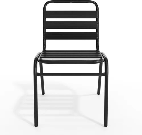 Miniatura 8 de EMMA + OLIVER Jens Silla de comedor apilable de metal, silla de comedor para interiores y exteriores con respaldo de triple listón, listones