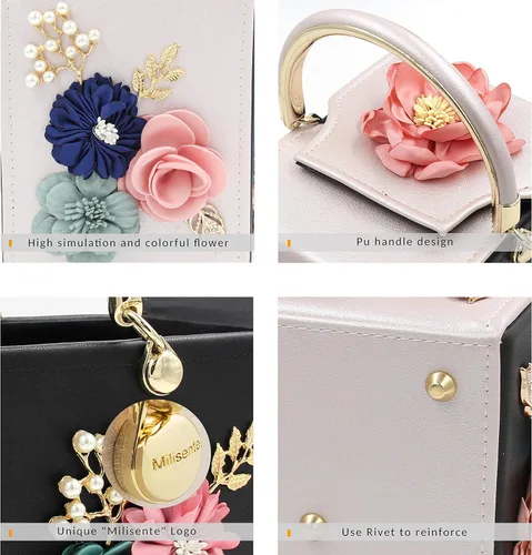 Miniatura 2 de Milisente Bolso de mano de noche para mujer, caja cuadrada floral, bolsos de noche, bolsos cruzados de hombro, bolso de mano de flores para boda
