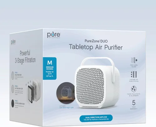 Miniatura 8 de Pure Enrichment PureZone DUO - Purificador de aire de mesa True HEPA, flujo de aire de doble dirección, filtración de 3 etapas que captura polvo