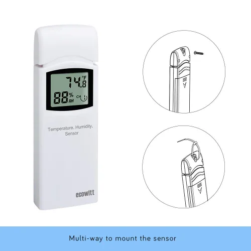 Miniatura 6 de ECOWITT WN31 - Termómetro inalámbrico multicanal y sensor de higrómetro, medidor de temperatura y humedad con pantalla LCD, interruptores